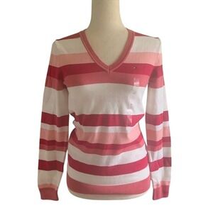 NWT Tommy Hilfiger V-Neck Sweater S Striped Nautical Preppy Pima Cotton Blend